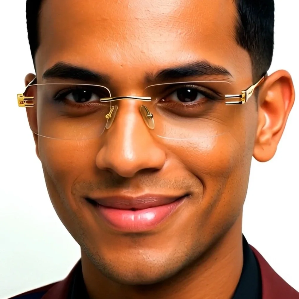 Rimless Sunglasses Men Rectangle Gold Frame Clear Lens Fashion Eyewear UV400 New